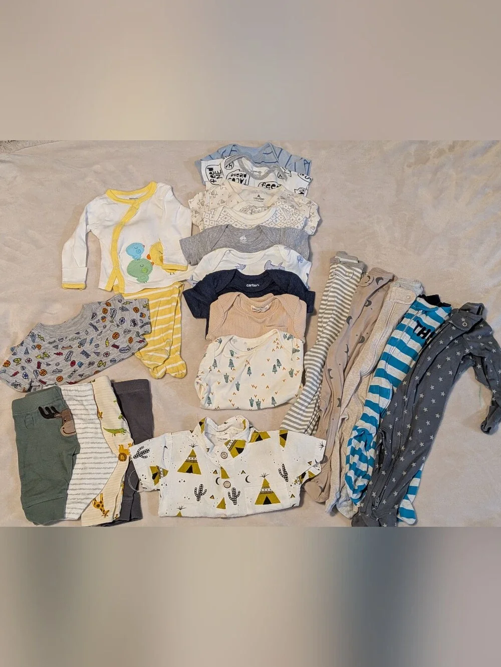 0-3 Months Baby Boy Clothing Lot Infant Pants, Onesies, Pajamas, Shirts 22 piece